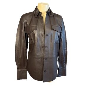 Lamb Leather Shirt Long Sleeve Equipment Femme Button Up Brown Women's XS Biker